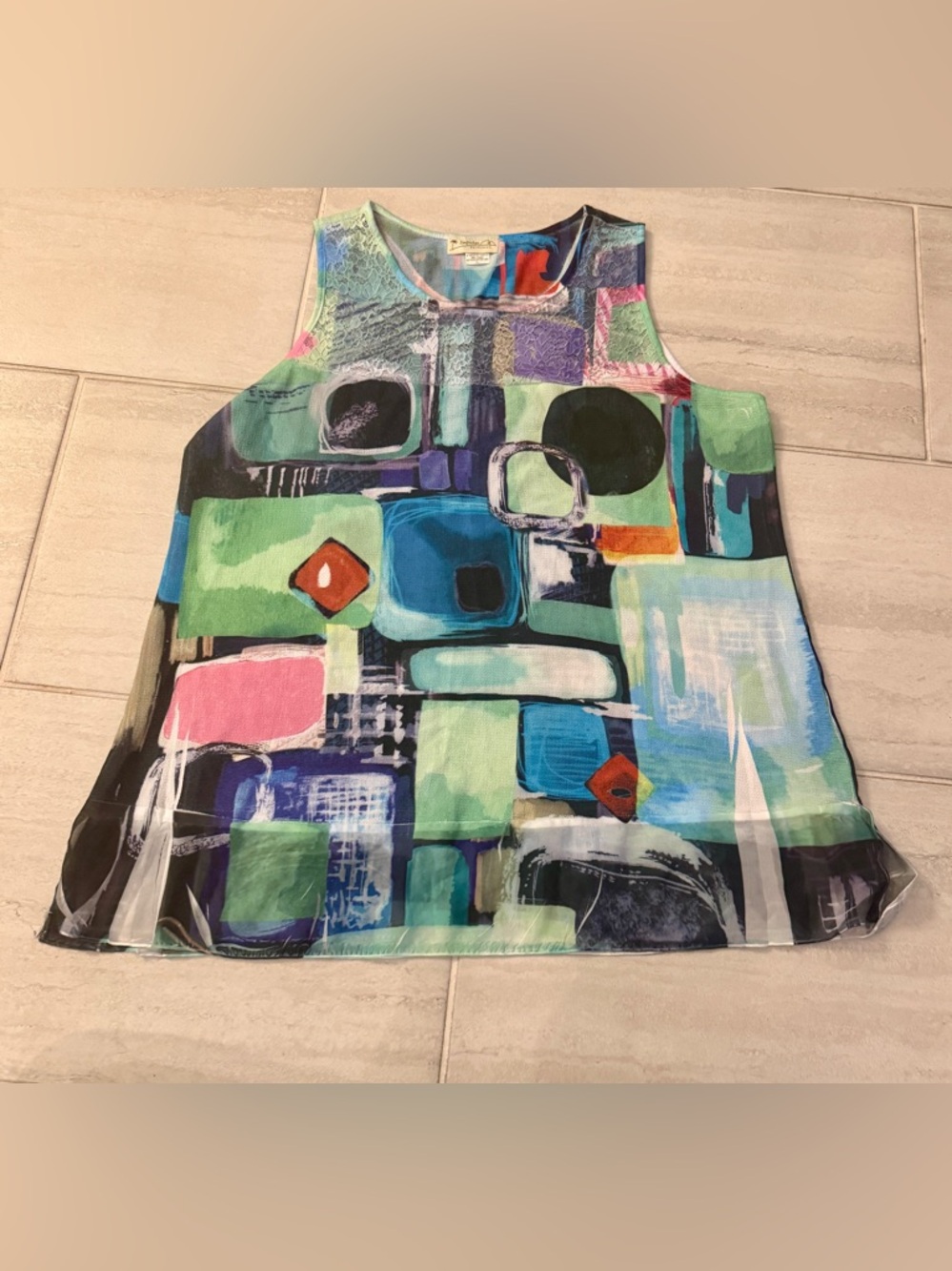 VTG Impulse California Multicolor Geometric Women's Sleeveless Tunic Tank Top L